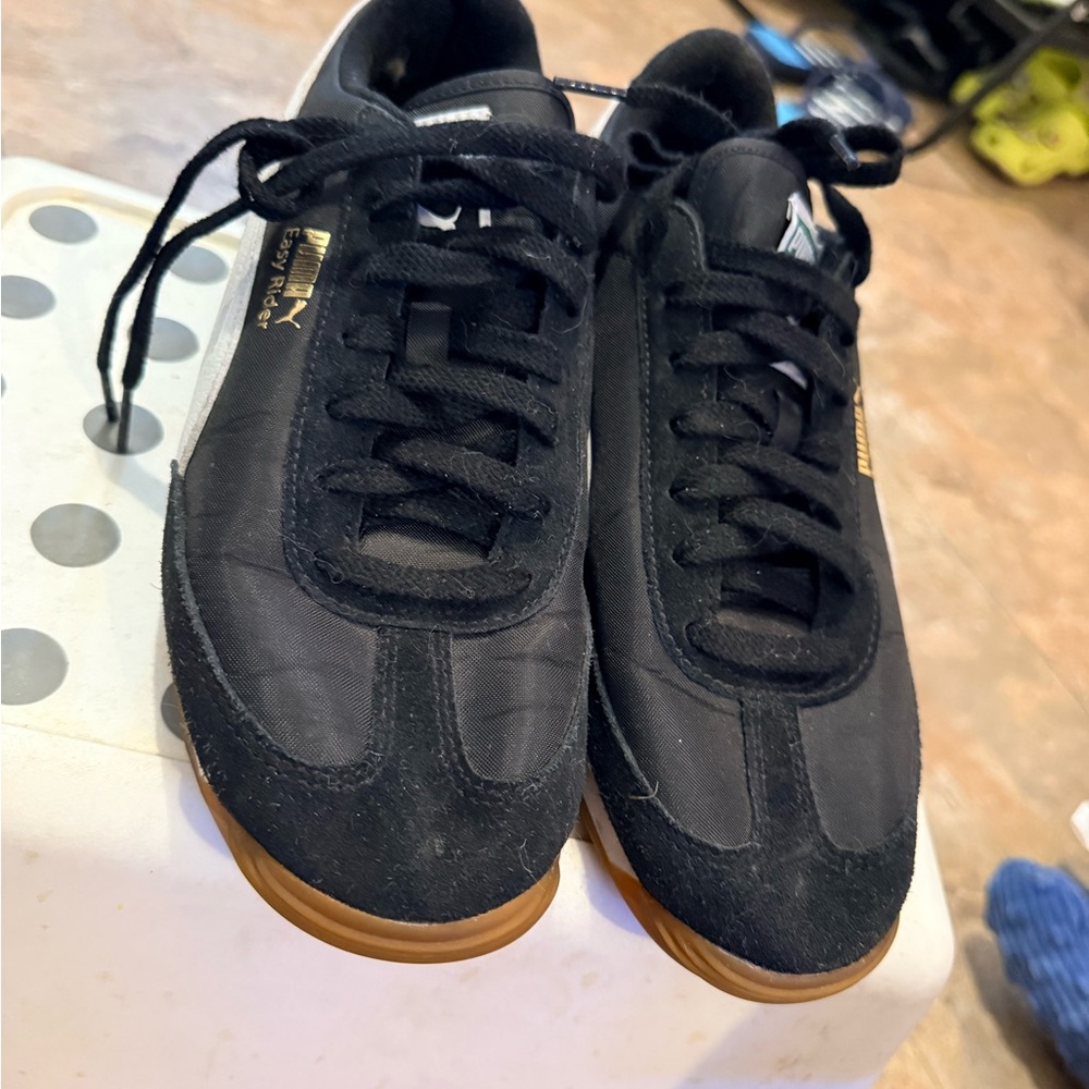 Puma Black Suede Sneakers with White Formstrip and Green Tongue Logo